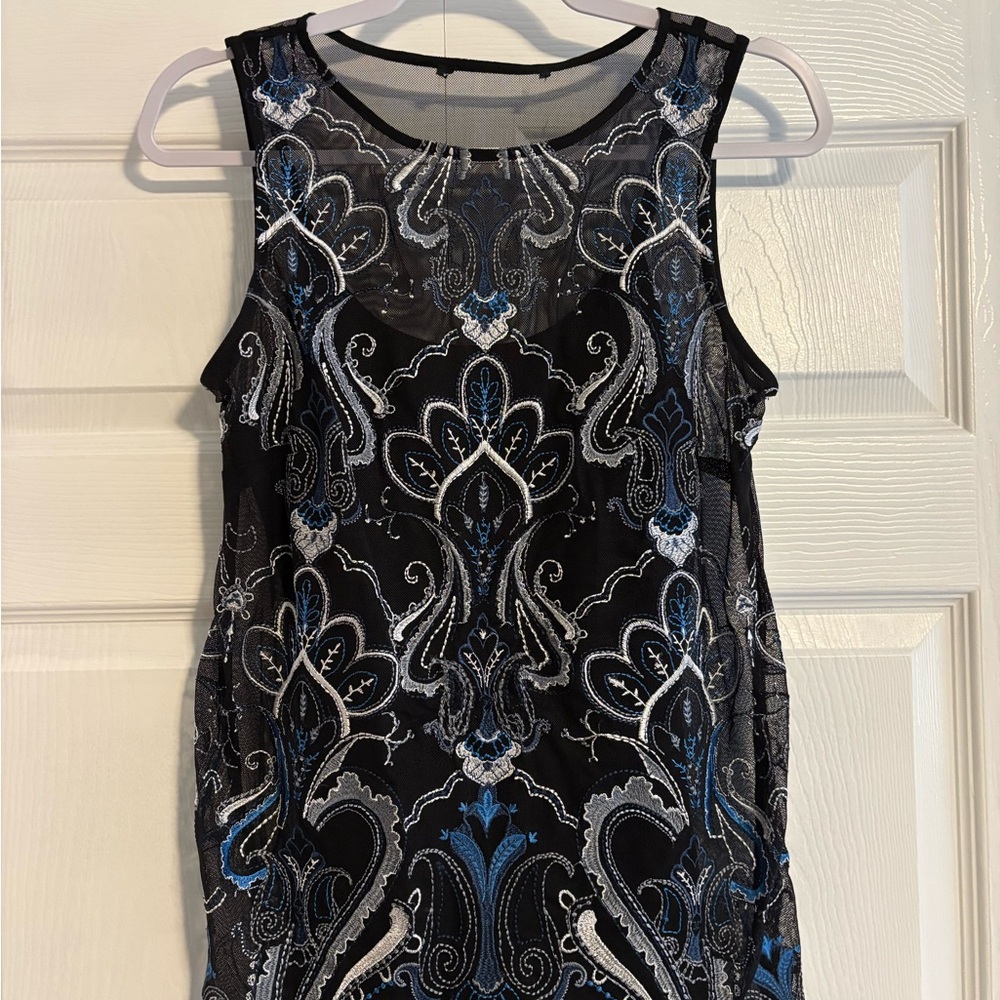 White House Black Market Black and Blue Paisley shirt